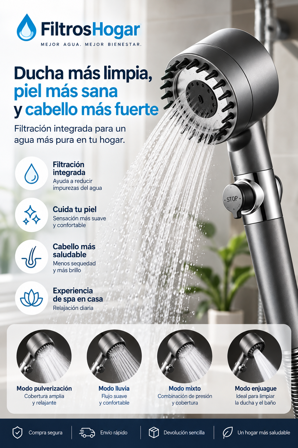 Cabezal de ducha filtrante Premium | FiltrosHogar